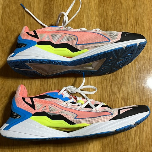 Preowned Men’s Puma Ultraride running shoe, coral/ blue/ white/black, size 12 - Picture 5 of 9